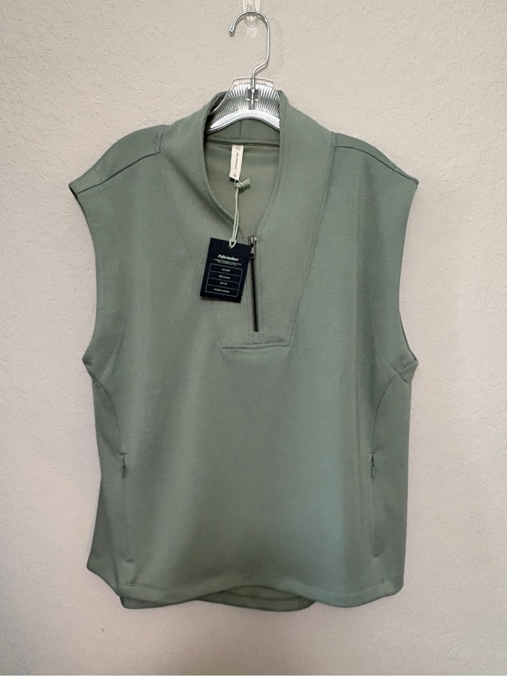 We Wander Sleeveless Quarter-Zip Tank in Sage Green